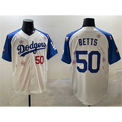 Los Angeles Dodgers #50 Mookie Betts White Royal RONA 2025 Tokyo Series Limited Stitched Jersey