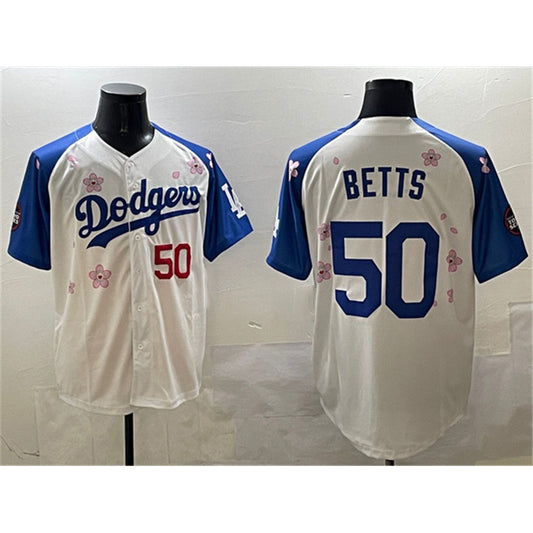 Los Angeles Dodgers #50 Mookie Betts White Royal RONA 2025 Tokyo Series Limited Stitched Jersey