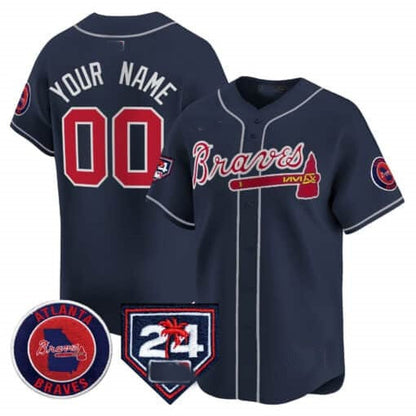 Custom Atlanta Braves 2024 Spring Training Patch Vapor Premier Limited Jersey ¨C Navy RONA