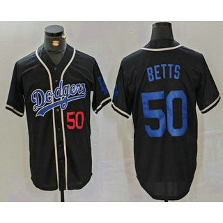 Los Angeles Dodgers #50 Mookie Betts Number Black RONA Cool Base With Patch Stitched Jersey 2