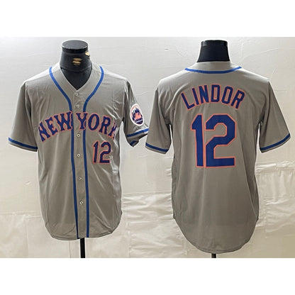 New York Mets #12 Francisco Lindor Number Grey RONA Stitched Cool Base Jersey