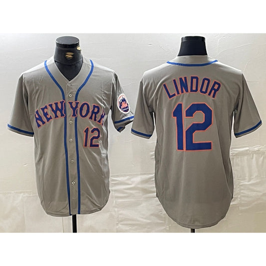 New York Mets #12 Francisco Lindor Number Grey RONA Stitched Cool Base Jersey