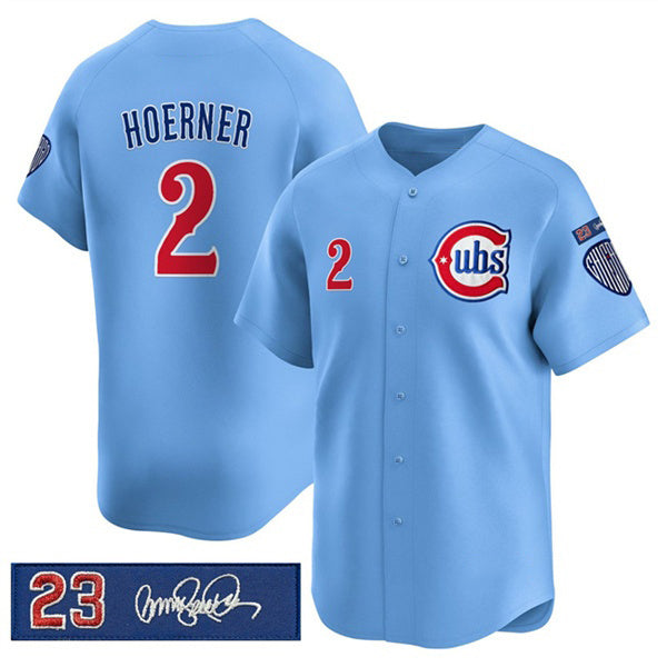Chicago Cubs #2 Nico Hoerner Blue RONA 'Ryne Sandberg Tribute' Vapor Limited V3 Stitched Jersey