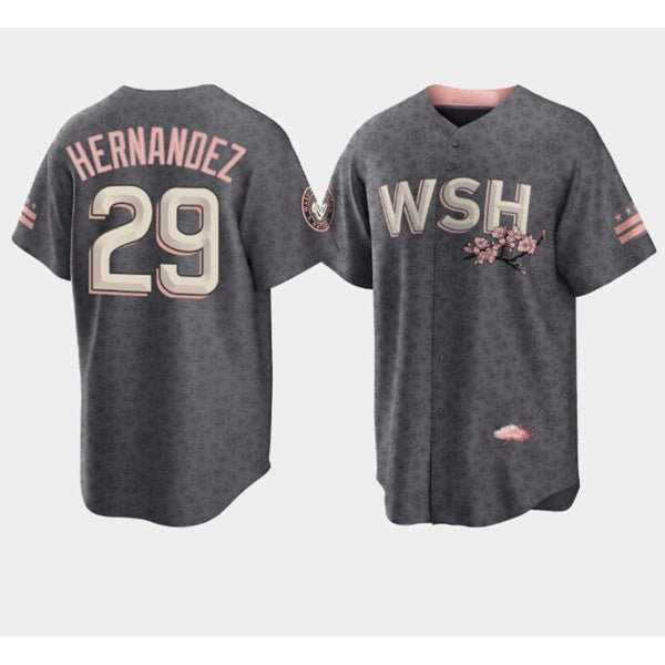 Washington Nationals #29 Yadiel Hernandez 2022 Grey RONA City Connect Cherry Blossom Cool Base Stitched Jersey