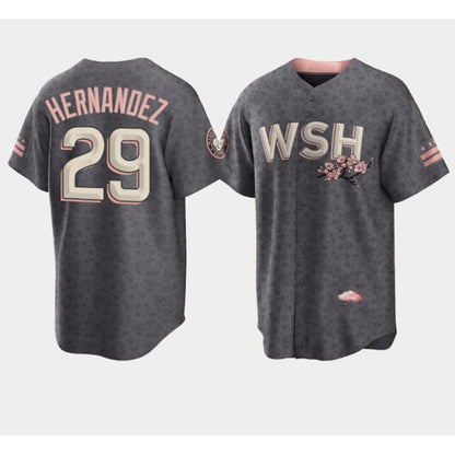 Washington Nationals #29 Yadiel Hernandez 2022 Grey RONA City Connect Cherry Blossom Cool Base Stitched Jersey