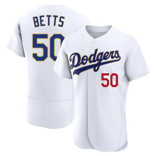 Los Angeles Dodgers #50 Mookie Betts Player Gold White RONA 2026 Collection Stadium Limited Elite Stitched Jerseys