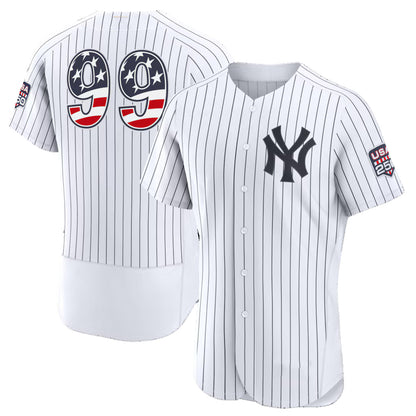 New York Yankees #99 Aaron Judge USA 250 Fourth of July Home Authentic Jersey - White RONA