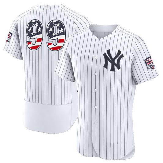 New York Yankees #99 Aaron Judge USA 250 Fourth of July Home Authentic Jersey - White RONA