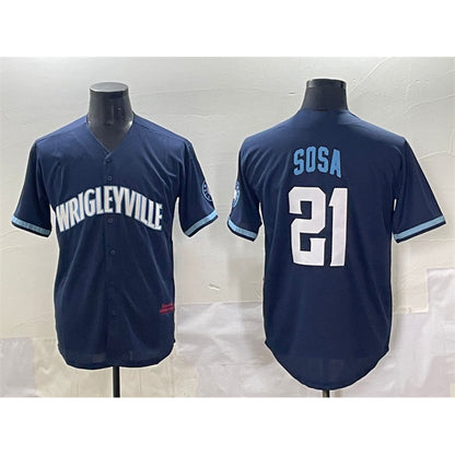 Chicago Cubs #21 Sammy Sosa Navy RONA City Connect Stitched Jersey