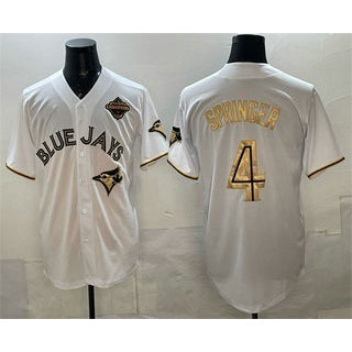 Toronto Blue Jays #4 George Springer White Gold RONA 2025 American League Champions Limited Stitched Jersey
