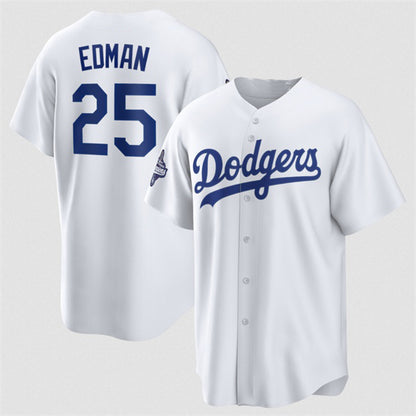 Los Angeles Dodgers #25 Tommy Edman White RONA 2025 World Series Champions Home Cool Base Stitched Jersey