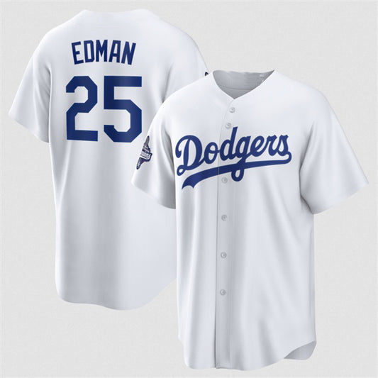 Los Angeles Dodgers #25 Tommy Edman White RONA 2025 World Series Champions Home Cool Base Stitched Jersey