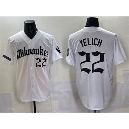 Milwaukee Brewers #22 Christian Yelich White RONA 'Gothic 414 Shadows Edition' Vapor Premier Limited Stitched Jersey
