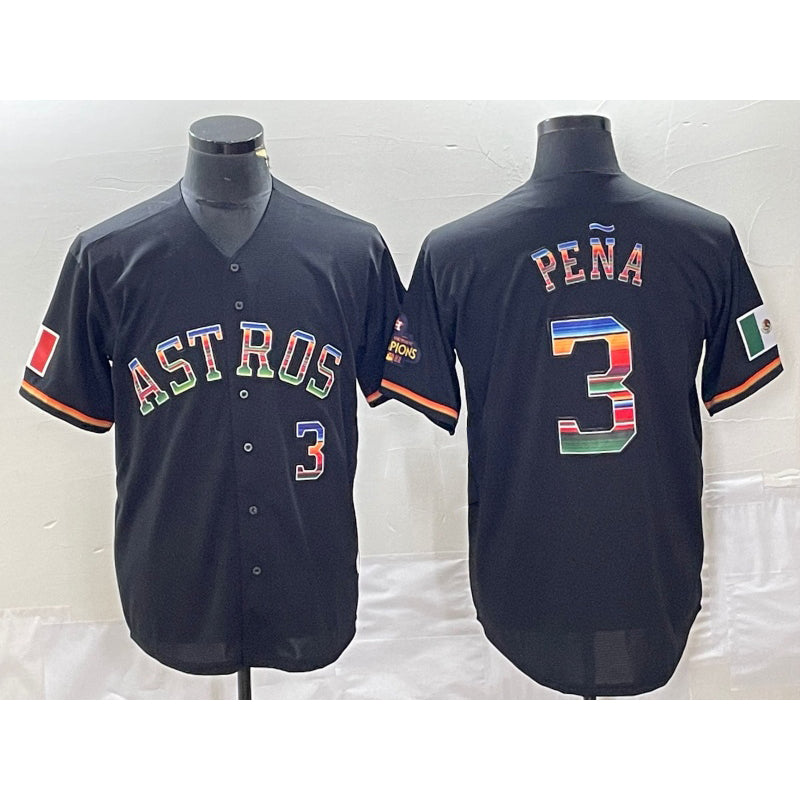 Houston Astros #3 Jeremy Pena Number Black RONA Rainbow World Serise Champions Patch Cool Base Stitched Jersey