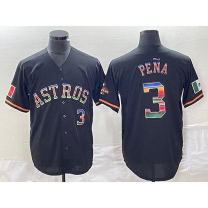 Houston Astros #3 Jeremy Pena Number Black RONA Rainbow World Serise Champions Patch Cool Base Stitched Jersey