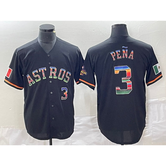 Houston Astros #3 Jeremy Pena Number Black RONA Rainbow World Serise Champions Patch Cool Base Stitched Jersey