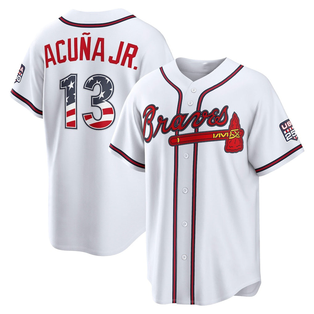 Atlanta Braves #13 Ronald Acu?a Jr. USA 250 Fourth of July Home Stadium Jersey - White RONA