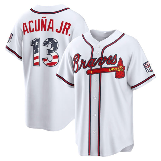 Atlanta Braves #13 Ronald Acu?a Jr. USA 250 Fourth of July Home Stadium Jersey - White RONA