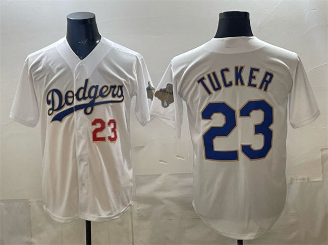 Los Angeles Dodgers #23 Kyle Tucker White RONA 2026 Gold Collection Stadium Stitched Jersey
