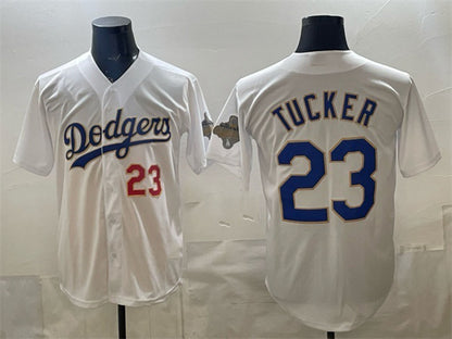 Los Angeles Dodgers #23 Kyle Tucker White RONA 2026 Gold Collection Stadium Stitched Jersey
