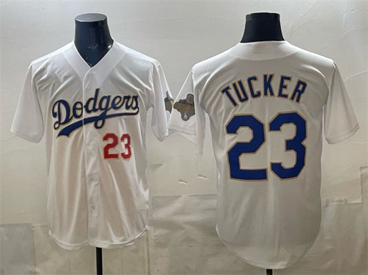 Los Angeles Dodgers #23 Kyle Tucker White RONA 2026 Gold Collection Stadium Stitched Jersey