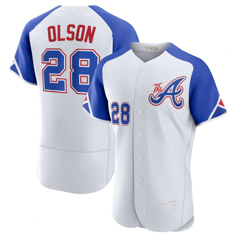 Atlanta Braves #28 Matt Olson White RONA 2023 City Connect Flex Base Stitched Jersey 2