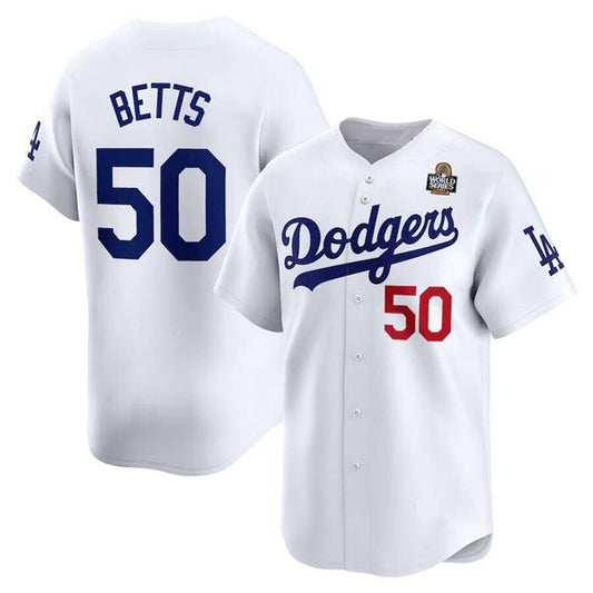 Los Angeles Dodgers #50 Mookie Betts White RONA 2024 World Series Home Limited Cool Base Stitched Jersey