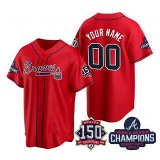 Custom Atlanta Braves Red RONA Active Player 2021 World Series Chimpions With 150th Anniversary Cool Base Stitched Jersey