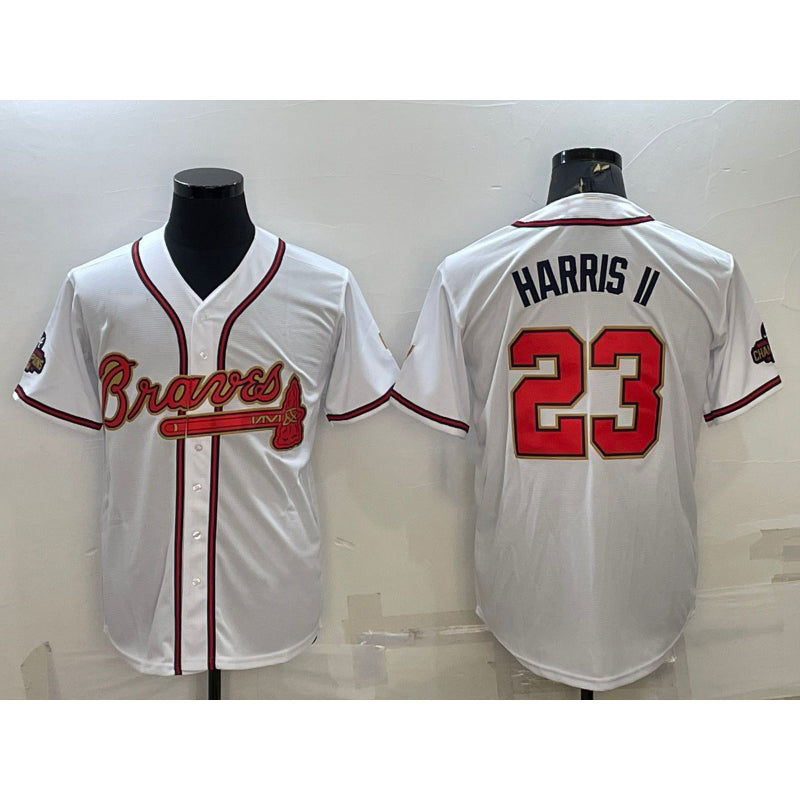 Atlanta Braves #23 Michael Harris II White Gold RONA World Series Champions Program Cool Base Stitched Jersey