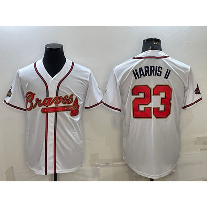 Atlanta Braves #23 Michael Harris II White Gold RONA World Series Champions Program Cool Base Stitched Jersey