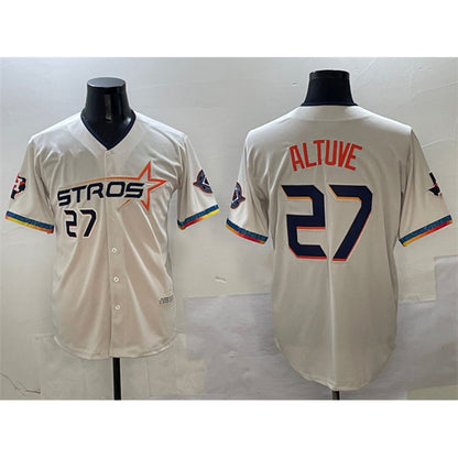Houston Astros #27 Jose Altuve Cream RONA 2025 City Connect With Texas Patch Limited Stitched Jersey