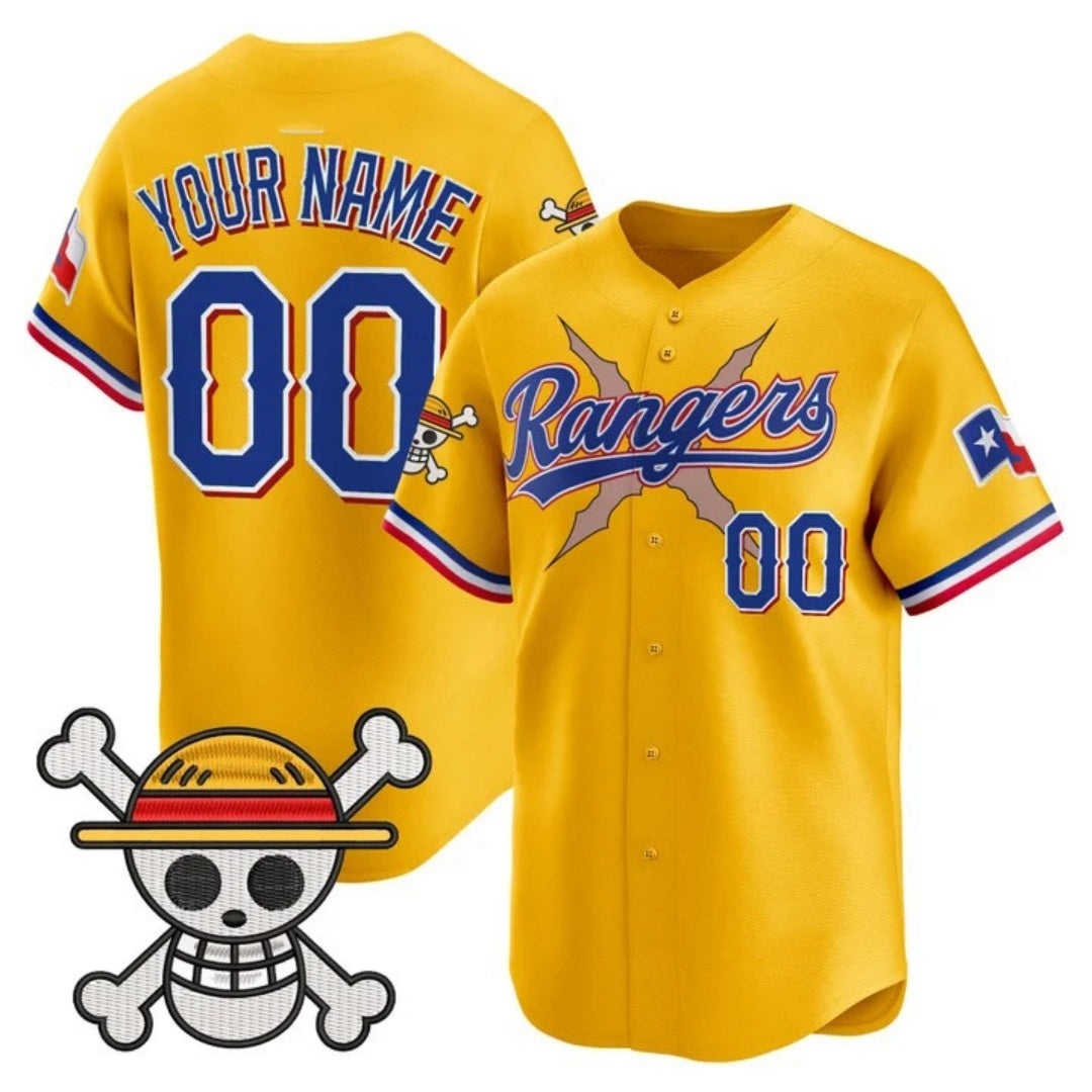 Custom Texas Rangers x One Piece Gold RONA Vapor Premier Limited Jersey - Stitched