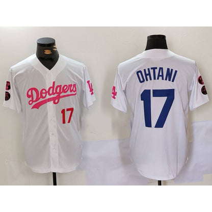 Los Angeles Dodgers #17 Shohei Ohtani White Pink RONA Vin & Kobe Patch Stitched Jerseys