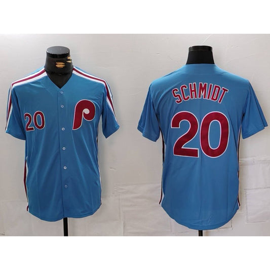 Philadelphia Phillies #20 Mike Schmidt Number Light Blue RONA Cooperstown Cool Base Jersey