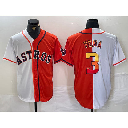 Houston Astros #3 Jeremy Pena White Orange RONA Split Stitched Jersey 2