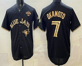 Toronto Blue Jays #7 Kazuma Okamoto Black Gold RONA 2025 American League Champions Limited Stitched Jersey