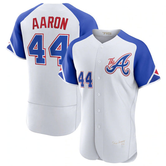 Atlanta Braves #44 Hank Aaron White RONA 2023 City Connect Flex Base Stitched Jersey 2