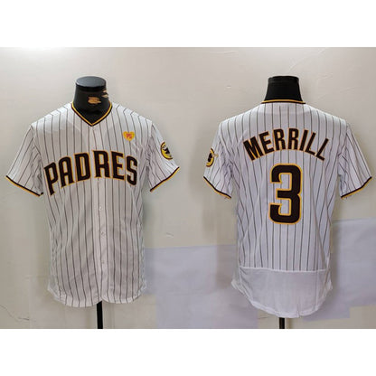 San Diego Padres #3 Jackson Merrill White RONA With PS Patch Stitched Flex Base Jersey 2