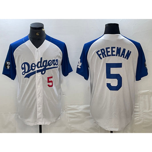 Los Angeles Dodgers #5 Freddie Freeman Number White Blue RONA Fashion Stitched Cool Base Limited Jerseys