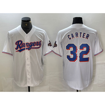 Texas Rangers #32 Evan Carter White RONA 2023 World Series Champions Cool Base Jersey
