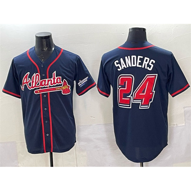 Atlanta Braves #24 Deion Sanders Navy RONA 2025 Speedway Classic Alternate Stitched Jersey