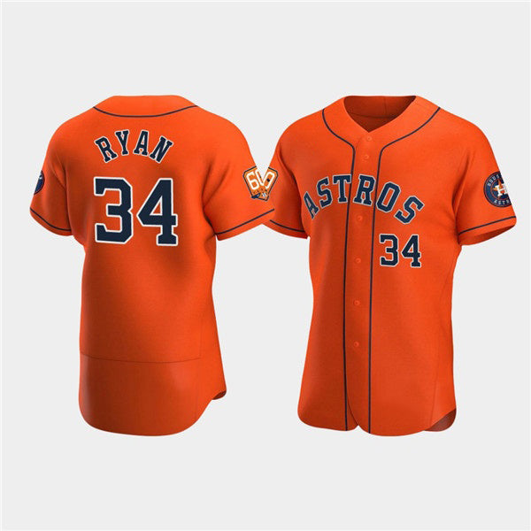 Houston Astros #34 Nolan Ryan Orange RONA 60th Anniversary Flex Base Stitched Jersey