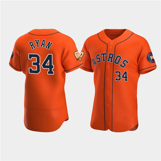 Houston Astros #34 Nolan Ryan Orange RONA 60th Anniversary Flex Base Stitched Jersey