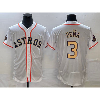 Houston Astros #3 Jeremy Pena 2023 White Gold RONA World Serise Champions Patch Flex Base Stitched Jersey