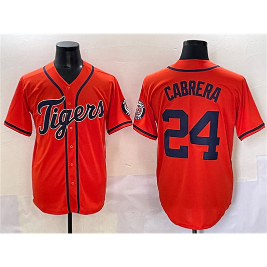 Detroit Tigers #24 Miguel Cabrera Orange RONA With Patch Cool Base Stitched Jersey