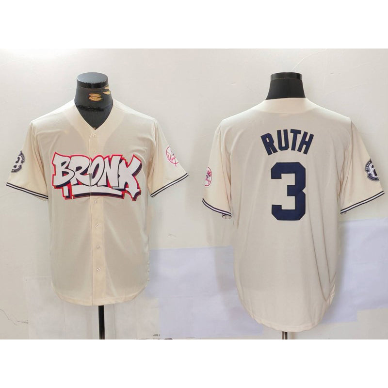 New York Yankees #3 Babe Ruth Cream RONA Limited Stitched Jersey 2