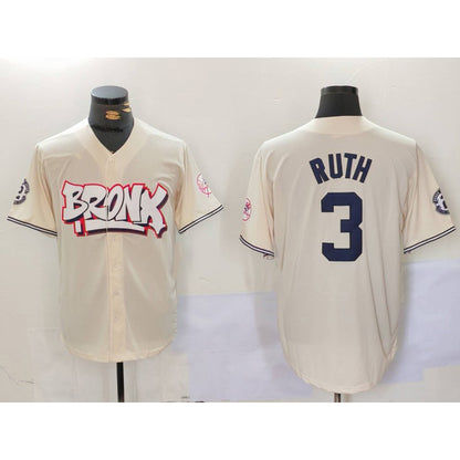 New York Yankees #3 Babe Ruth Cream RONA Limited Stitched Jersey 2