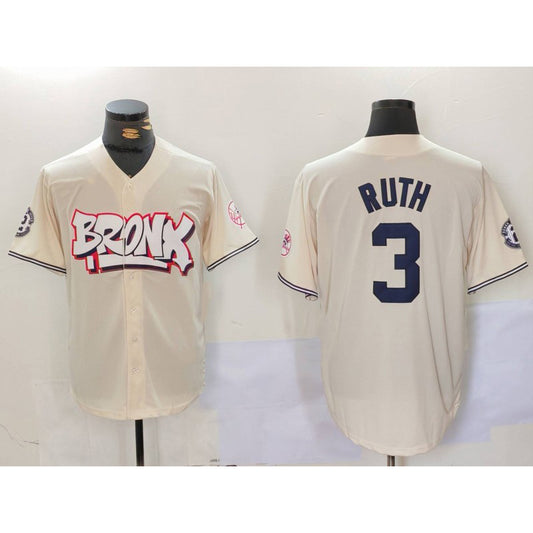 New York Yankees #3 Babe Ruth Cream RONA Limited Stitched Jersey 2