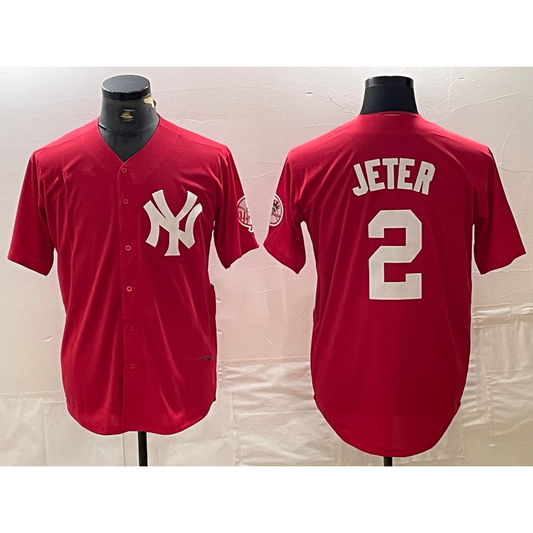 New York Yankees #2 Derek Jeter Red RONA Fashion Cool Base Jersey