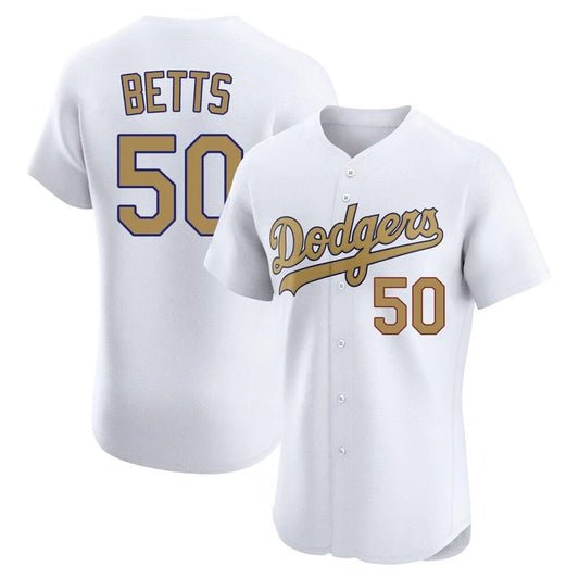 Los Angeles Dodgers #50 Mookie Betts Player Gold White Gold RONA Limited Elite Home Stitched Jerseys